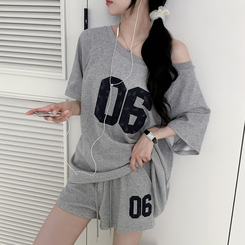 ツーピース 【SET】アンバランス半袖Tシャツ ショートパンツ GREY