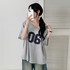 ツーピース 【SET】アンバランス半袖Tシャツ ショートパンツ GREY
