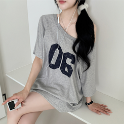 ツーピース 【SET】アンバランス半袖Tシャツ ショートパンツ GREY