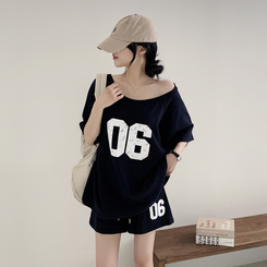 ツーピース 【SET】アンバランス半袖Tシャツ ショートパンツ NAVY