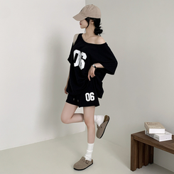 ツーピース 【SET】アンバランス半袖Tシャツ ショートパンツ NAVY