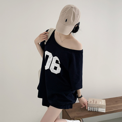 ツーピース 【SET】アンバランス半袖Tシャツ ショートパンツ NAVY
