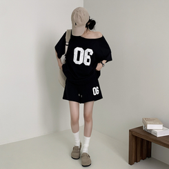 ツーピース 【SET】アンバランス半袖Tシャツ ショートパンツ NAVY
