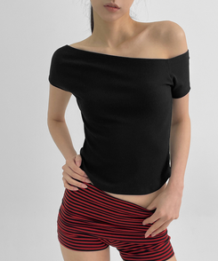 半袖Tシャツ サイズリブアンバランス半袖Tシャツ(5color) BLACK
