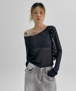 ニット ボートネックサマーニット NAVY