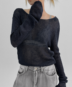 ニット ボートネックサマーニット NAVY