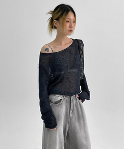 ニット ボートネックサマーニット NAVY
