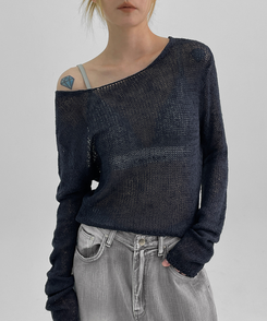 ニット ボートネックサマーニット NAVY