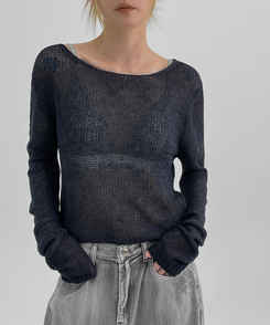 ニット ボートネックサマーニット NAVY