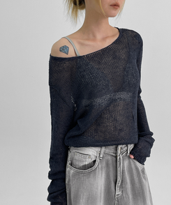 ニット ボートネックサマーニット NAVY