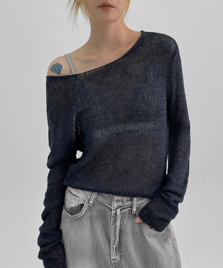 ボートネックサマーニット NAVY