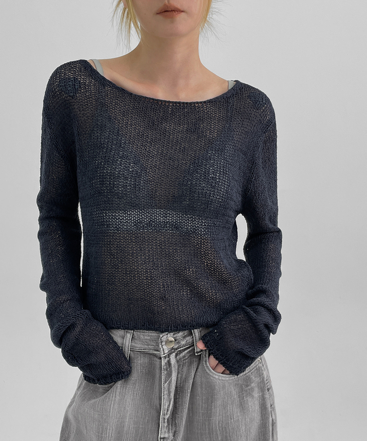 ボートネックサマーニット NAVY