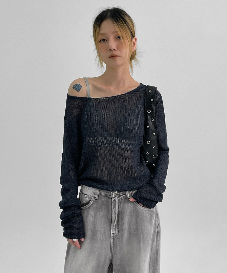 ボートネックサマーニット NAVY
