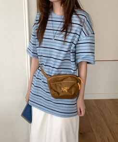 半袖Tシャツ コットンストライプ半袖シャツ SKY BLUE