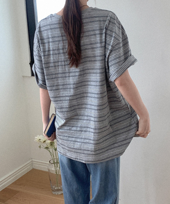 半袖Tシャツ コットンストライプ半袖シャツ MELANGE