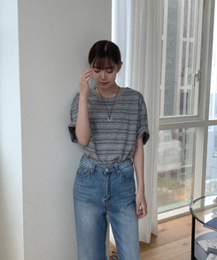 半袖Tシャツ コットンストライプ半袖シャツ MELANGE