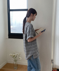 半袖Tシャツ コットンストライプ半袖シャツ MELANGE