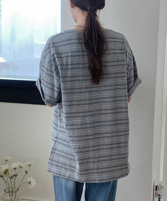 半袖Tシャツ コットンストライプ半袖シャツ MELANGE