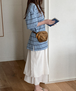 半袖Tシャツ コットンストライプ半袖シャツ SKY BLUE
