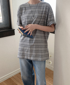 半袖Tシャツ コットンストライプ半袖シャツ MELANGE