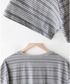 半袖Tシャツ コットンストライプ半袖シャツ