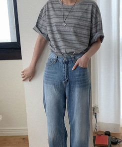 デニム オナードワイドデニムパンツ MID DENIM