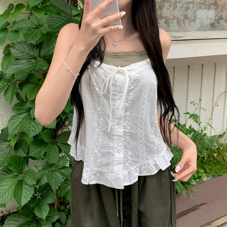 フリルパンチングキャミソール WHITE