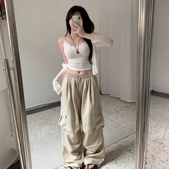 ワイド ツーピンタックストリングワイドカーゴパンツ BEIGE