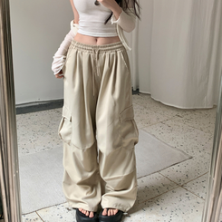 ワイド ツーピンタックストリングワイドカーゴパンツ BEIGE