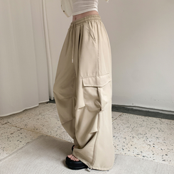 ワイド ツーピンタックストリングワイドカーゴパンツ BEIGE