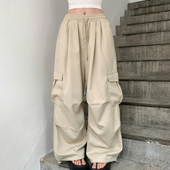 ワイド ツーピンタックストリングワイドカーゴパンツ BEIGE
