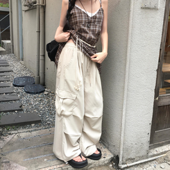 ワイド ツーピンタックストリングワイドカーゴパンツ BEIGE