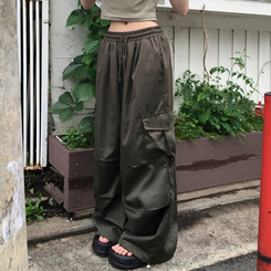 ワイド ツーピンタックストリングワイドカーゴパンツ KHAKI
