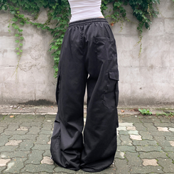 ワイド ツーピンタックストリングワイドカーゴパンツ BLACK