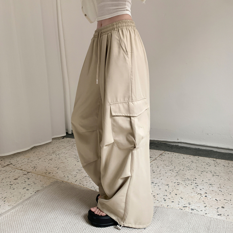 ツーピンタックストリングワイドカーゴパンツ BEIGE
