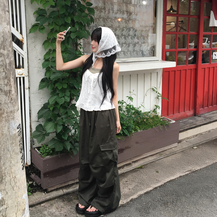 ツーピンタックストリングワイドカーゴパンツ KHAKI