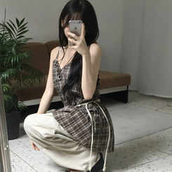 ノースリーブ チェックストラップビスチェ BROWN