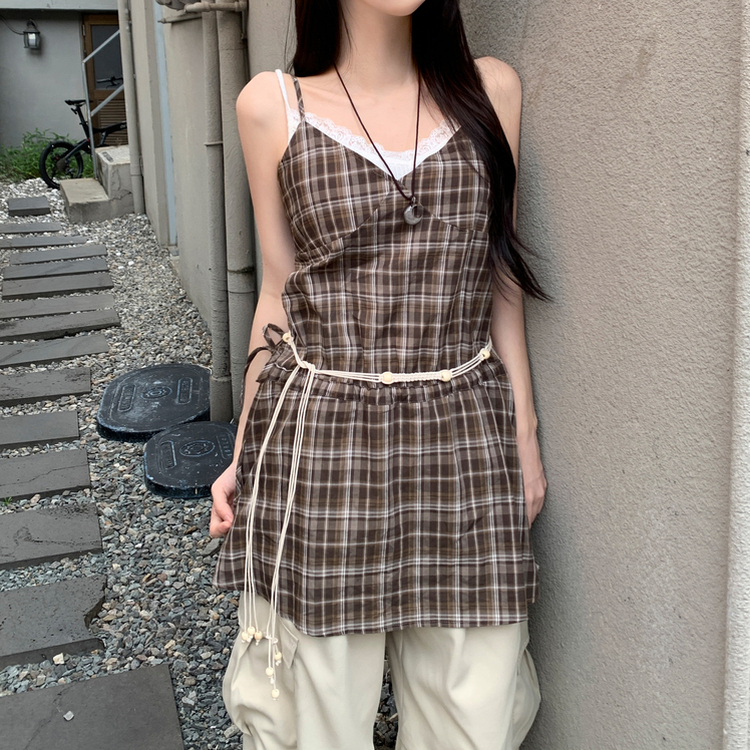 チェックストラップビスチェ BROWN