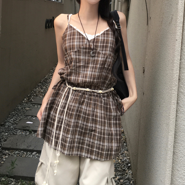 チェックストラップビスチェ BROWN