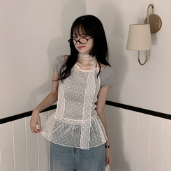 マフラー付き】ドットホルターシースルーキャミソール｜ノースリーブ