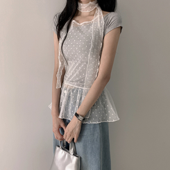 マフラー付き】ドットホルターシースルーキャミソール｜ノースリーブ