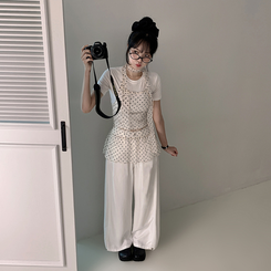 【マフラー付き】ドットホルターシースルーキャミソール BEIGE