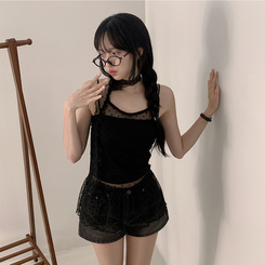 【マフラー付き】ドットホルターシースルーキャミソール BLACK
