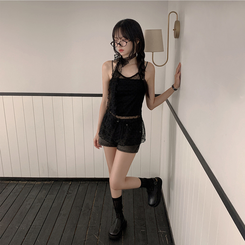 【マフラー付き】ドットホルターシースルーキャミソール BLACK