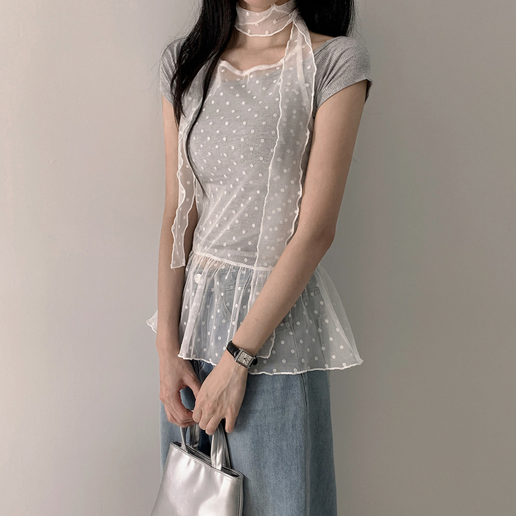 【マフラー付き】ドットホルターシースルーキャミソール WHITE