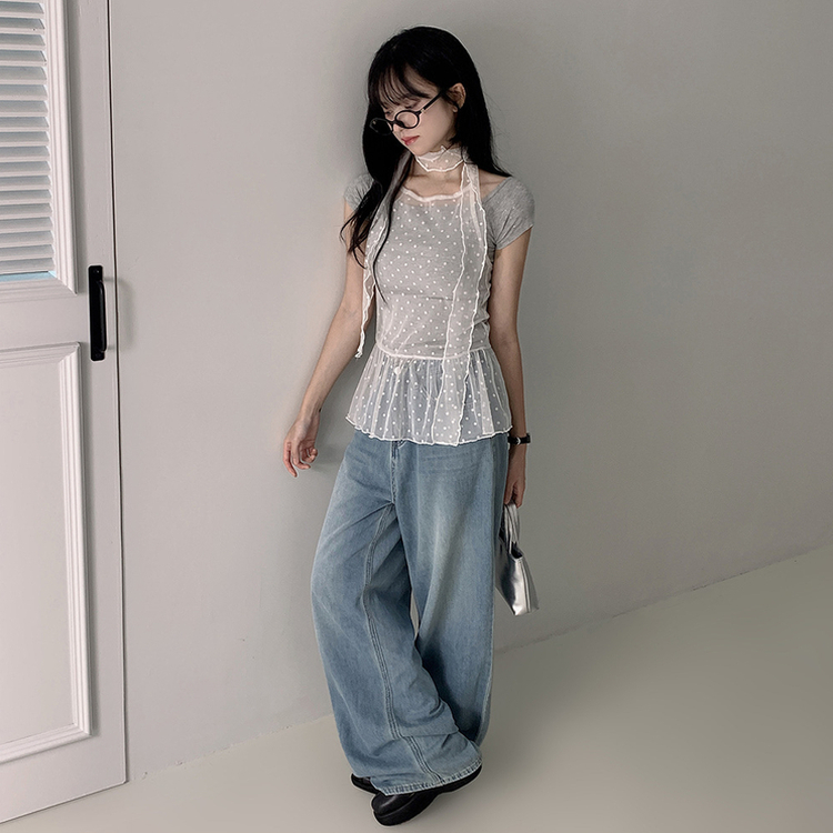 【マフラー付き】ドットホルターシースルーキャミソール WHITE