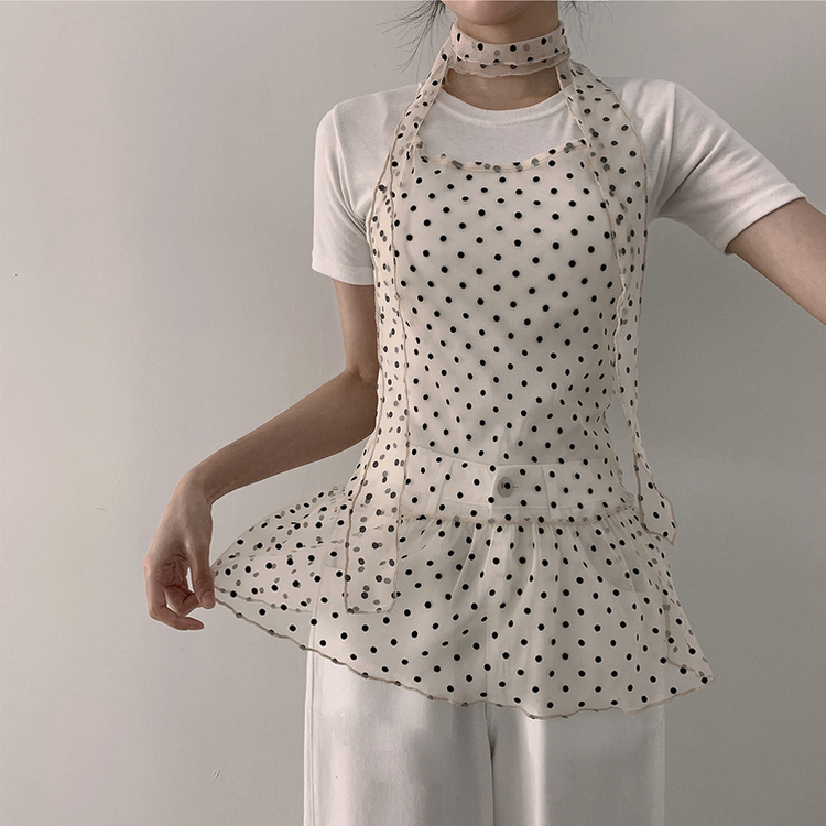 【マフラー付き】ドットホルターシースルーキャミソール BEIGE