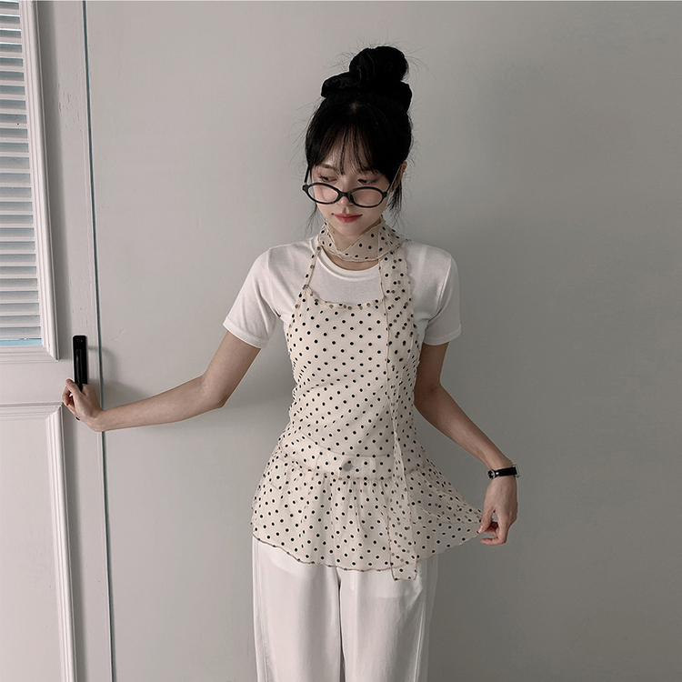 【マフラー付き】ドットホルターシースルーキャミソール BEIGE