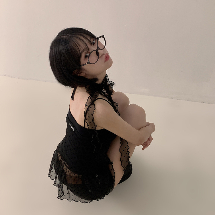 【マフラー付き】ドットホルターシースルーキャミソール BLACK