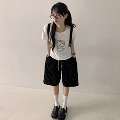 半袖Tシャツ ルーズチェックワッペン半袖Tシャツ WHITE